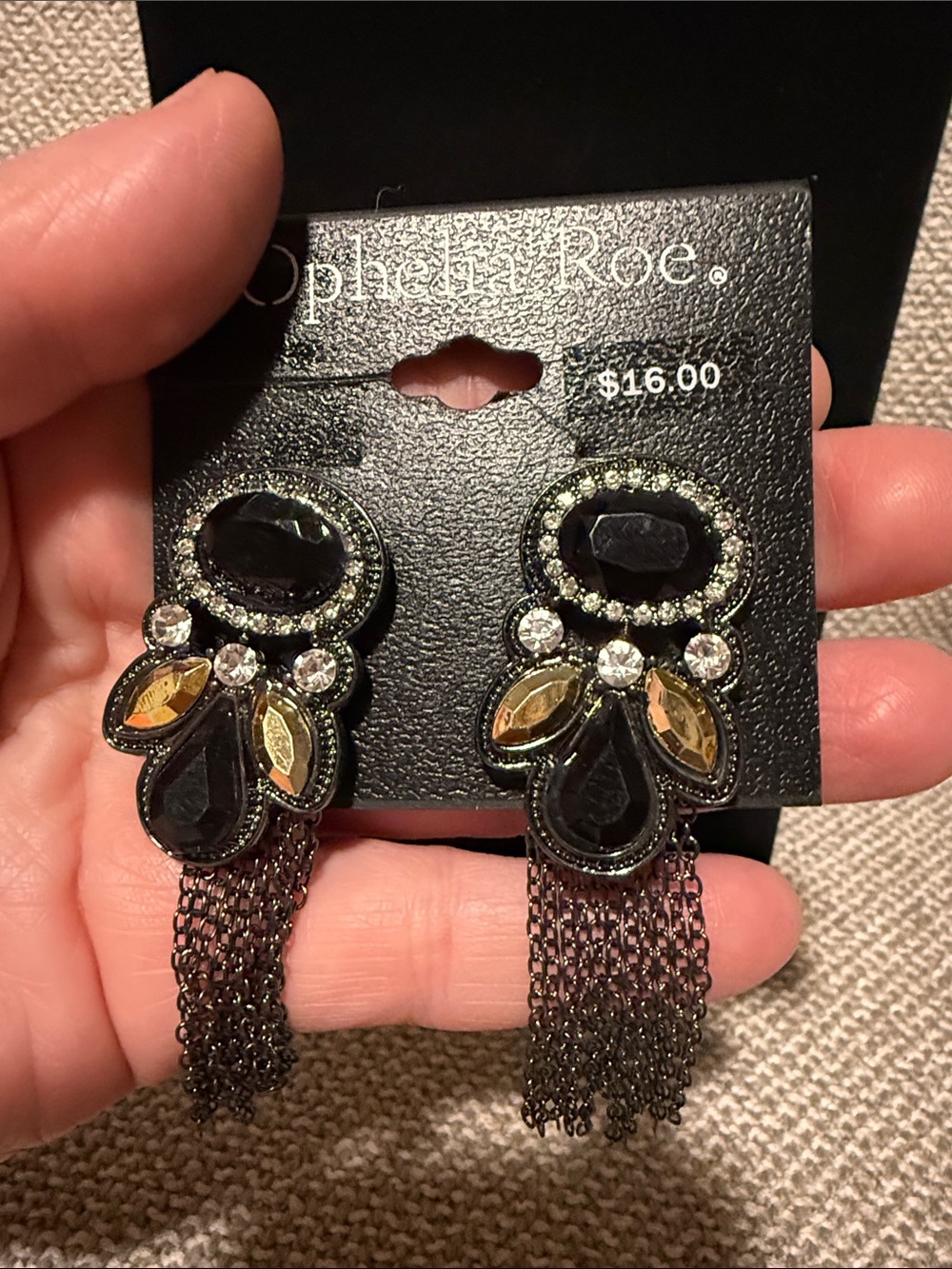 Ophelia Roe Black and Gold Beaded Fringe Earrings